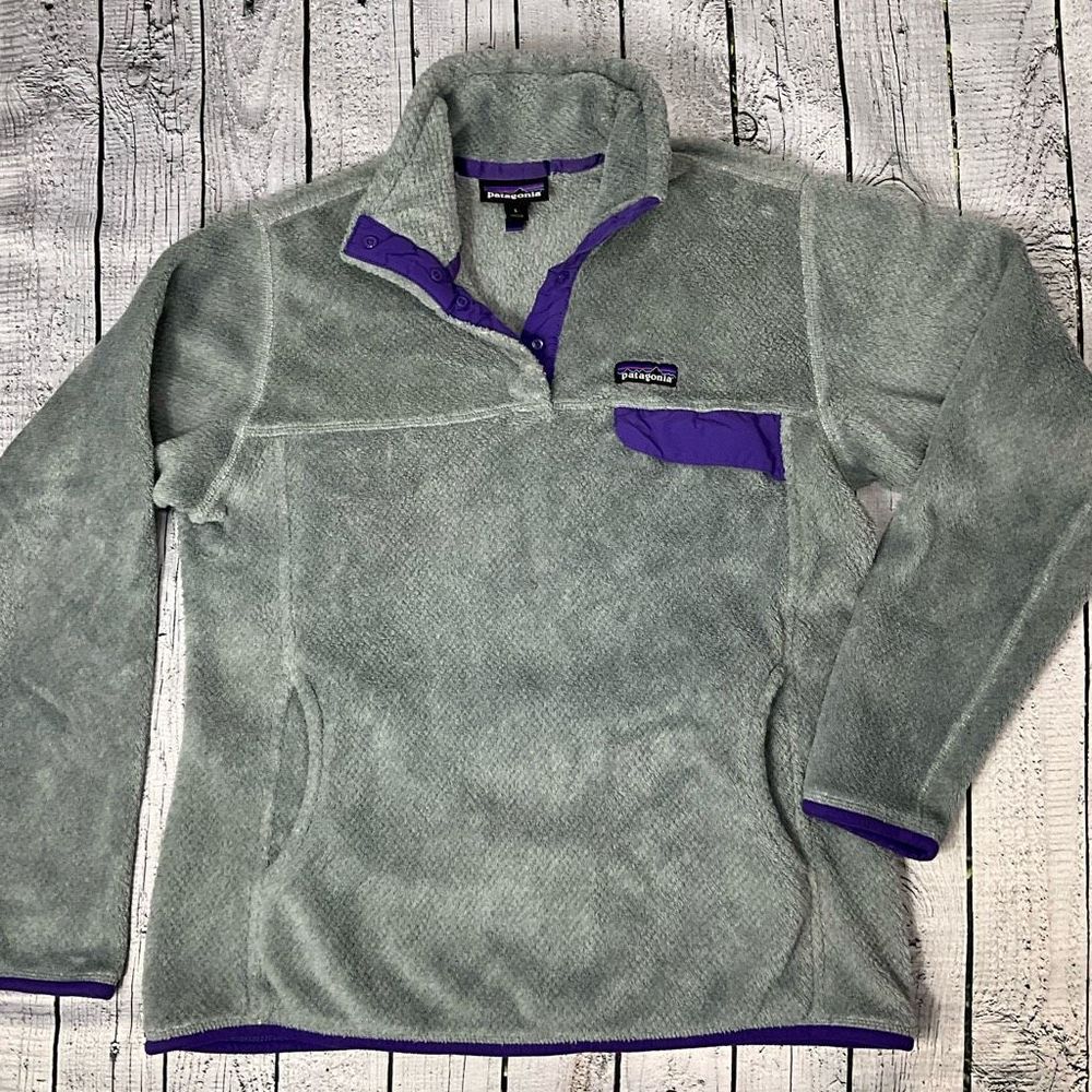 Patagonia Gray and Purple Fleece Pullover